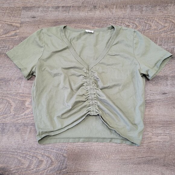 WILFRED FREE | Aritzia Levant T-Shirt Cotton Ruched Crop Top | Sz. S - Picture 2 of 5